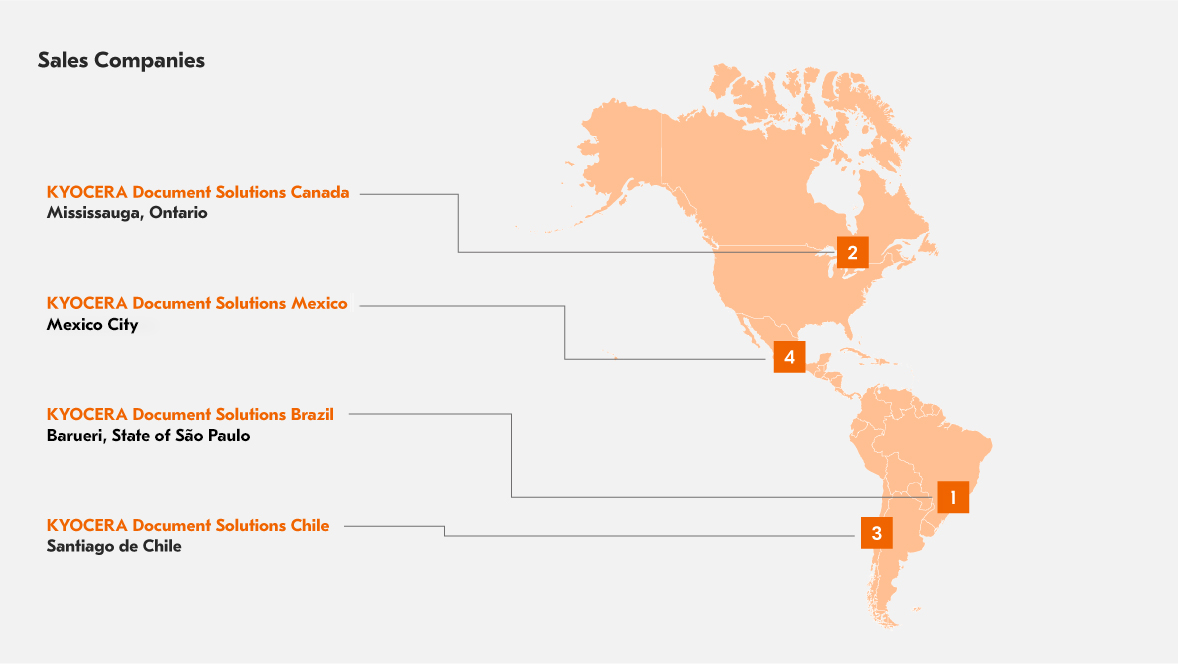Map of Kyocera Document Solutions Americas Sales Offices